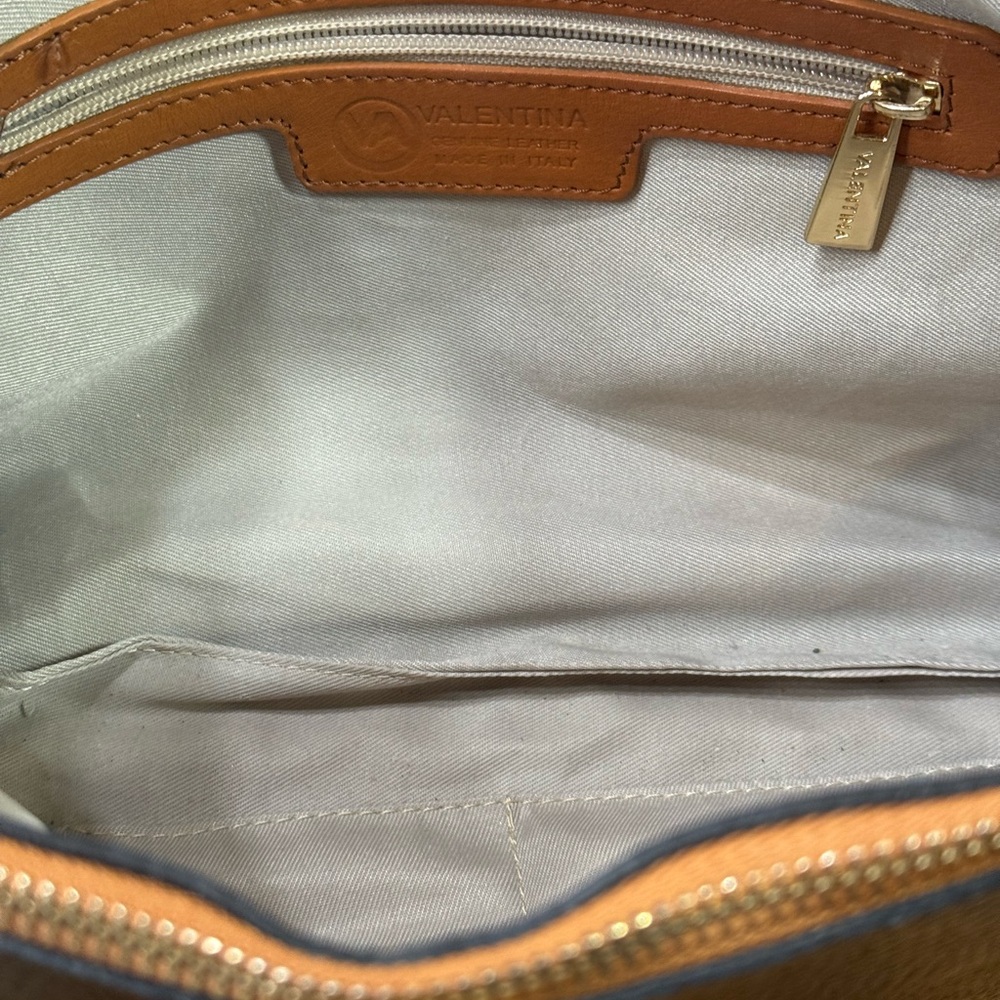 Valentina made Italy Black Shoulder Bag with Tan Strap - Picture 8 of 12